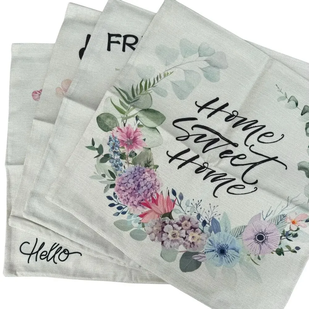 New ZJHAI 4 Piece Set Home Sweet Home Floral Spring Pillow Cover Case 18x18